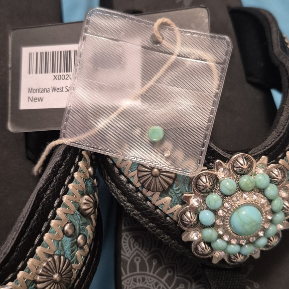 Montana West Black Sandals with Turquoise Accents - Picture 7 of 9